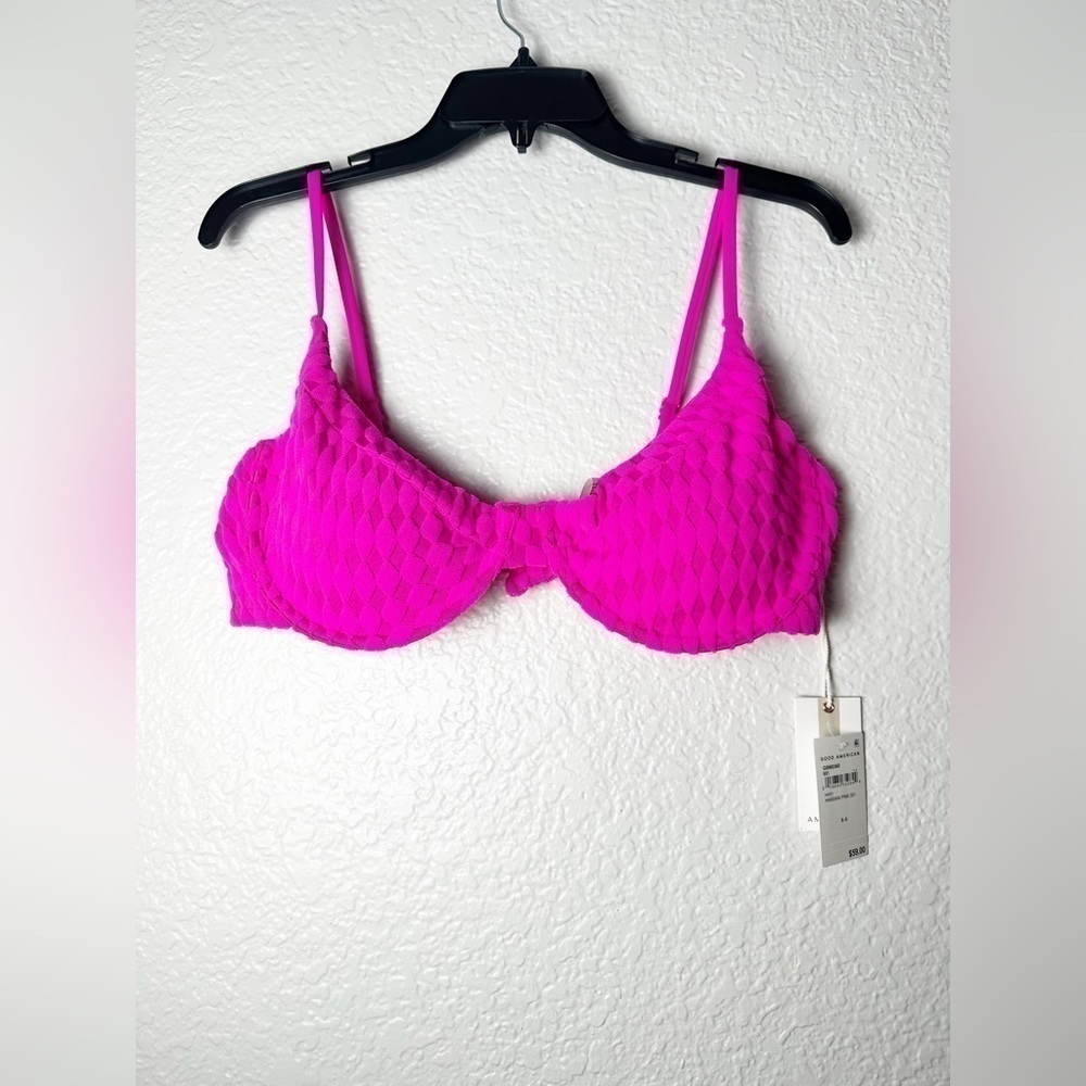 NWT Good American Jacquard Demi Top And Bottom Bikini in Pink - Picture 5 of 12